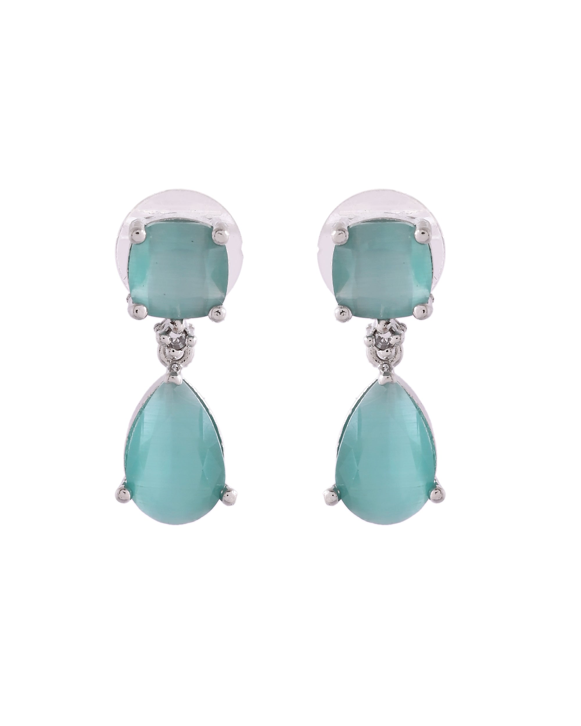 VOJ Silver Plated Sea Green Stone Studded Studs Earrings - Distacart