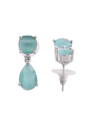VOJ Silver Plated Sea Green Stone Studded Studs Earrings - Distacart
