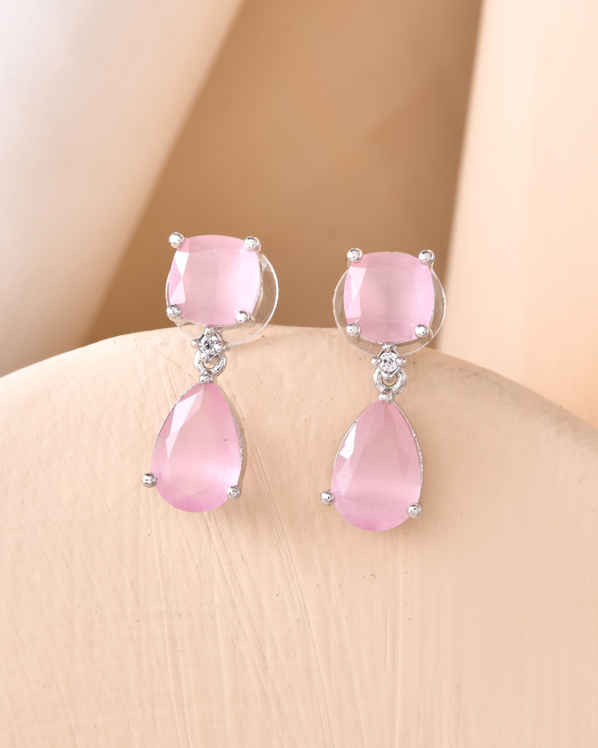 VOJ Silver Plated Red Stone Studded Studs Earrings - Distacart