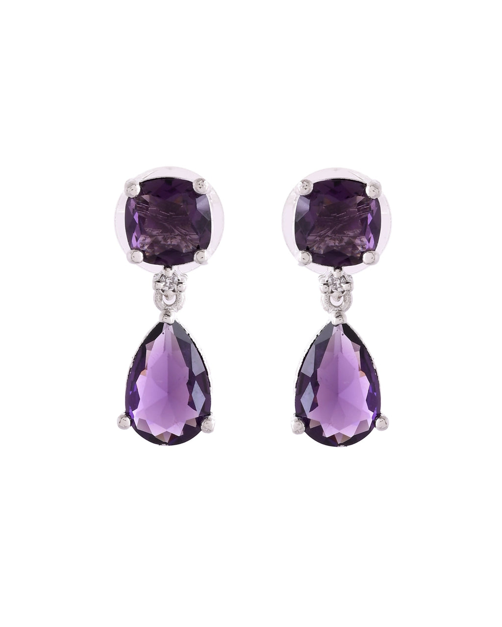 VOJ Silver Plated Purple Stone Studded Studs Earrings - Distacart