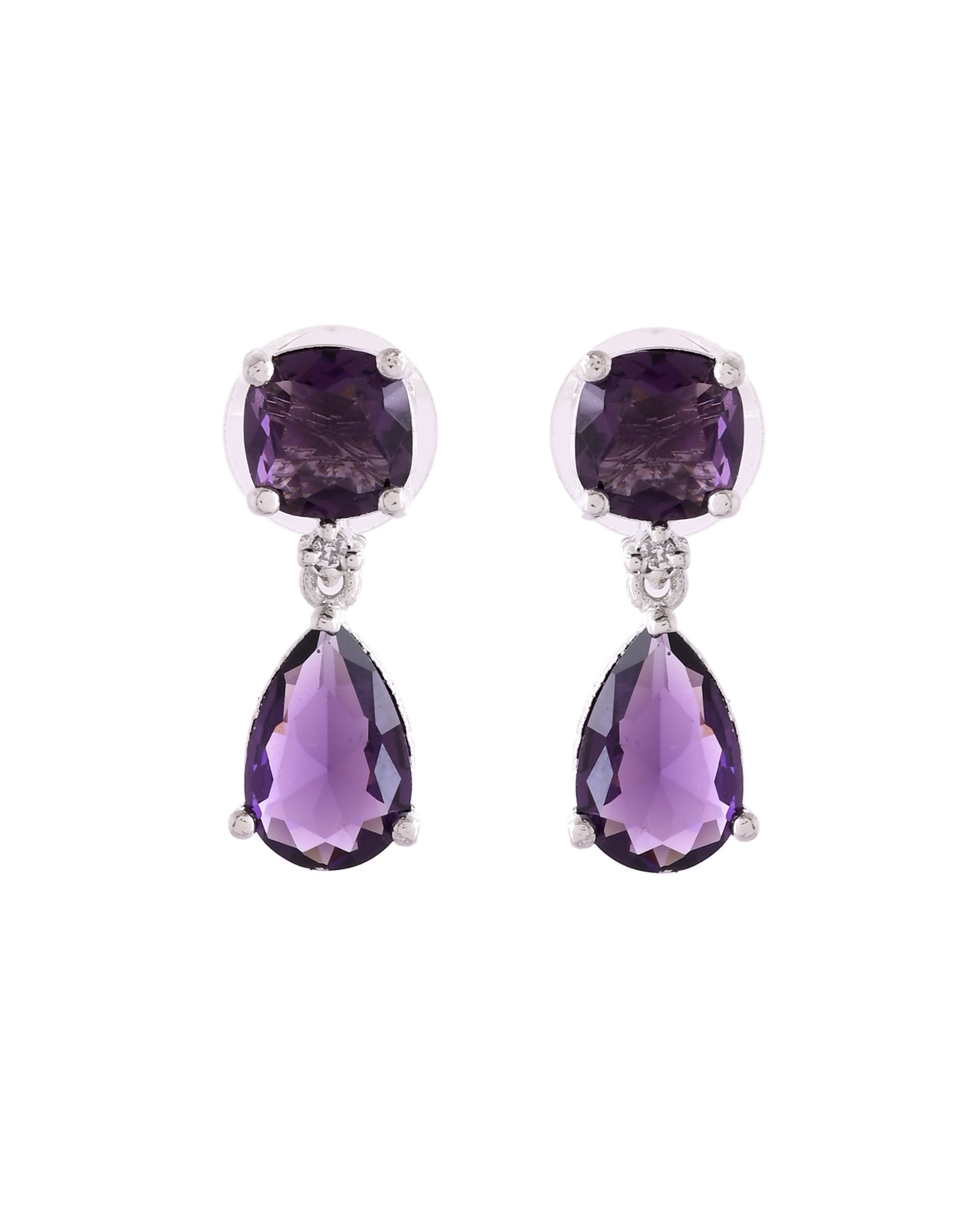 VOJ Silver Plated Purple Stone Studded Studs Earrings - Distacart