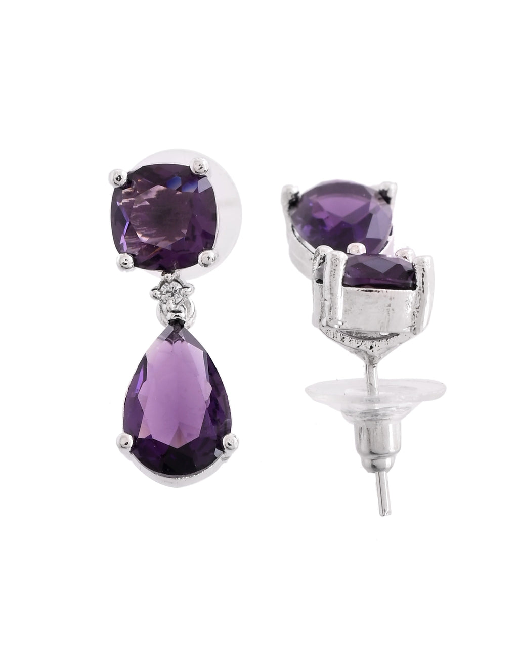 VOJ Silver Plated Purple Stone Studded Studs Earrings - Distacart