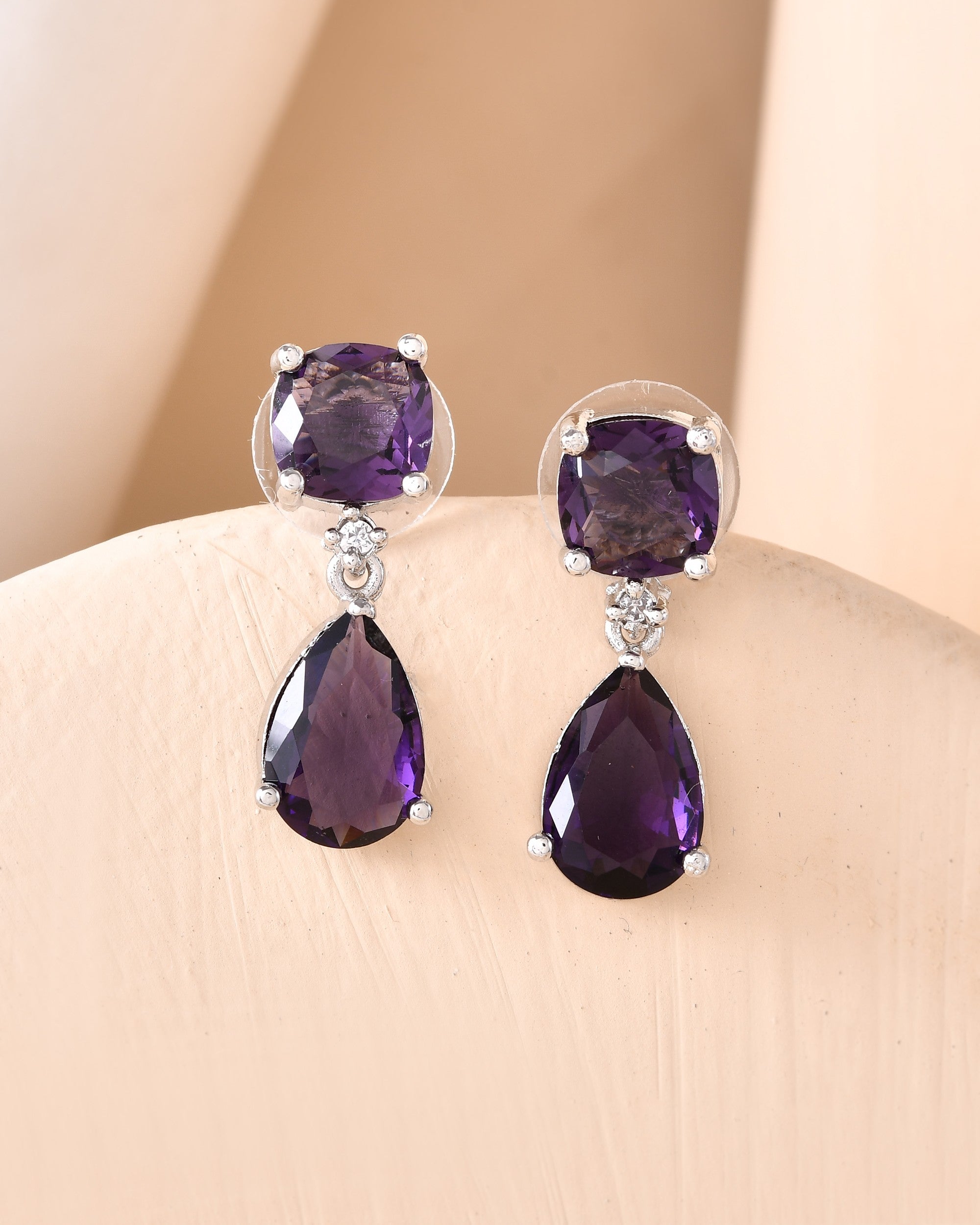 VOJ Silver Plated Purple Stone Studded Studs Earrings - Distacart
