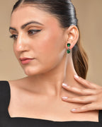 VOJ Silver Plated Green Stone Studded Studs Earrings - Distacart