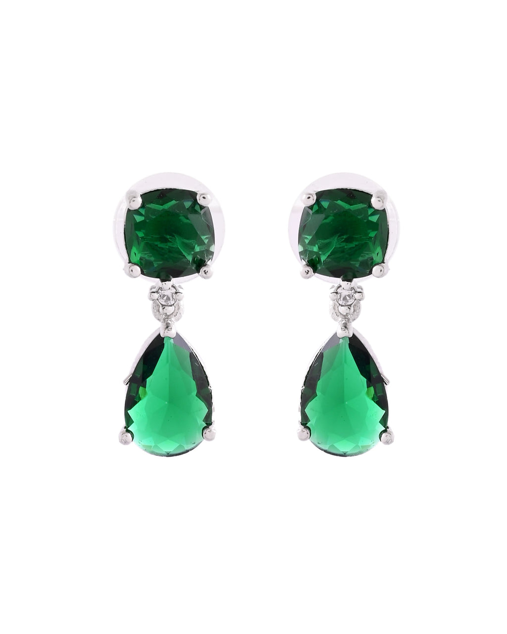 VOJ Silver Plated Green Stone Studded Studs Earrings - Distacart
