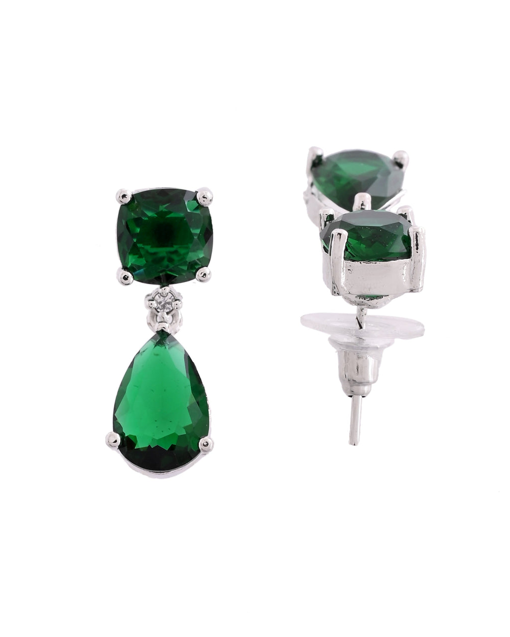 VOJ Silver Plated Green Stone Studded Studs Earrings - Distacart