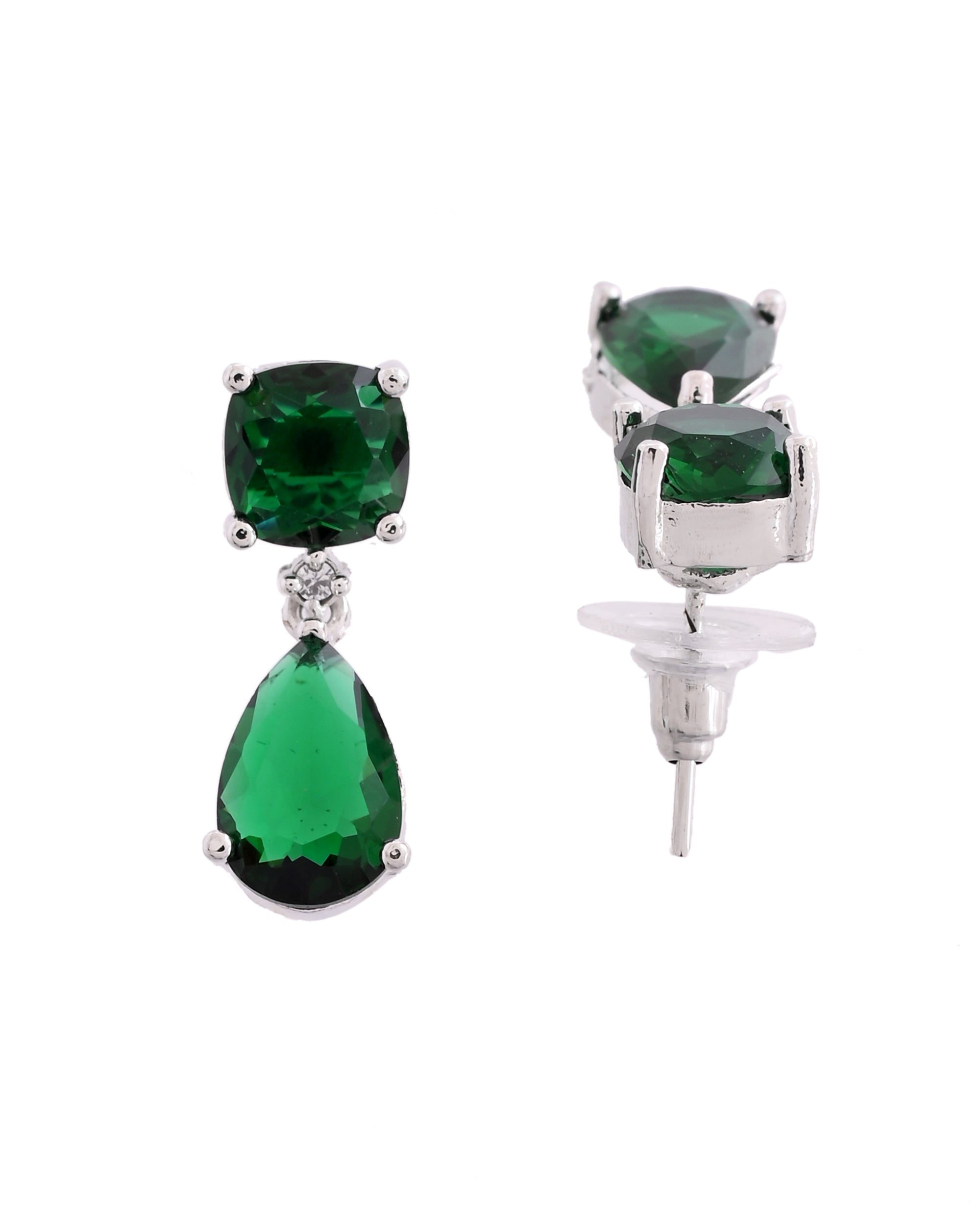 VOJ Silver Plated Green Stone Studded Studs Earrings - Distacart