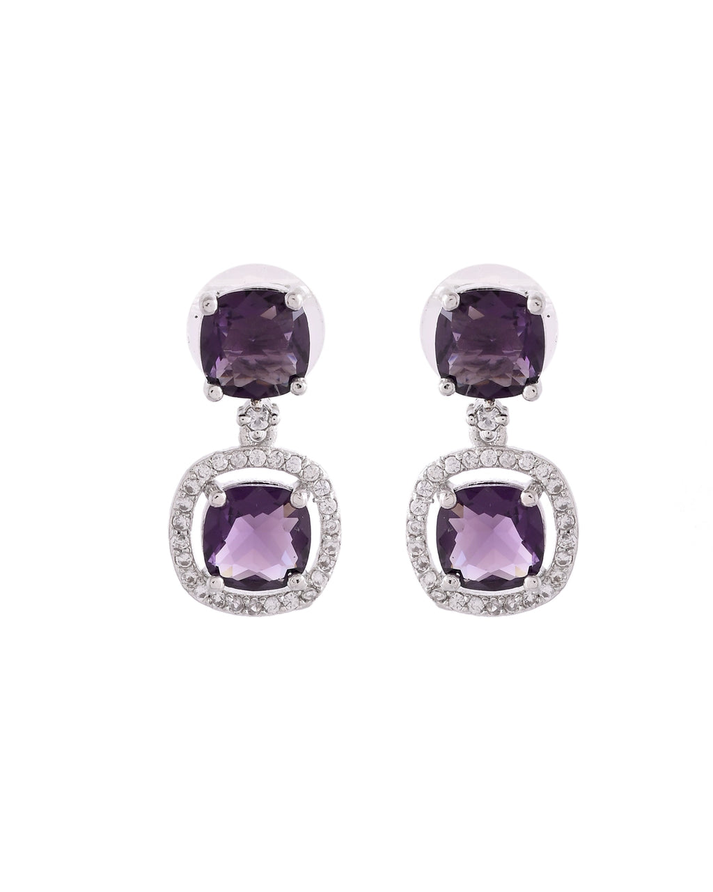 VOJ Silver Plated Purple Stone Geometrical Shaped Earrings - Distacart