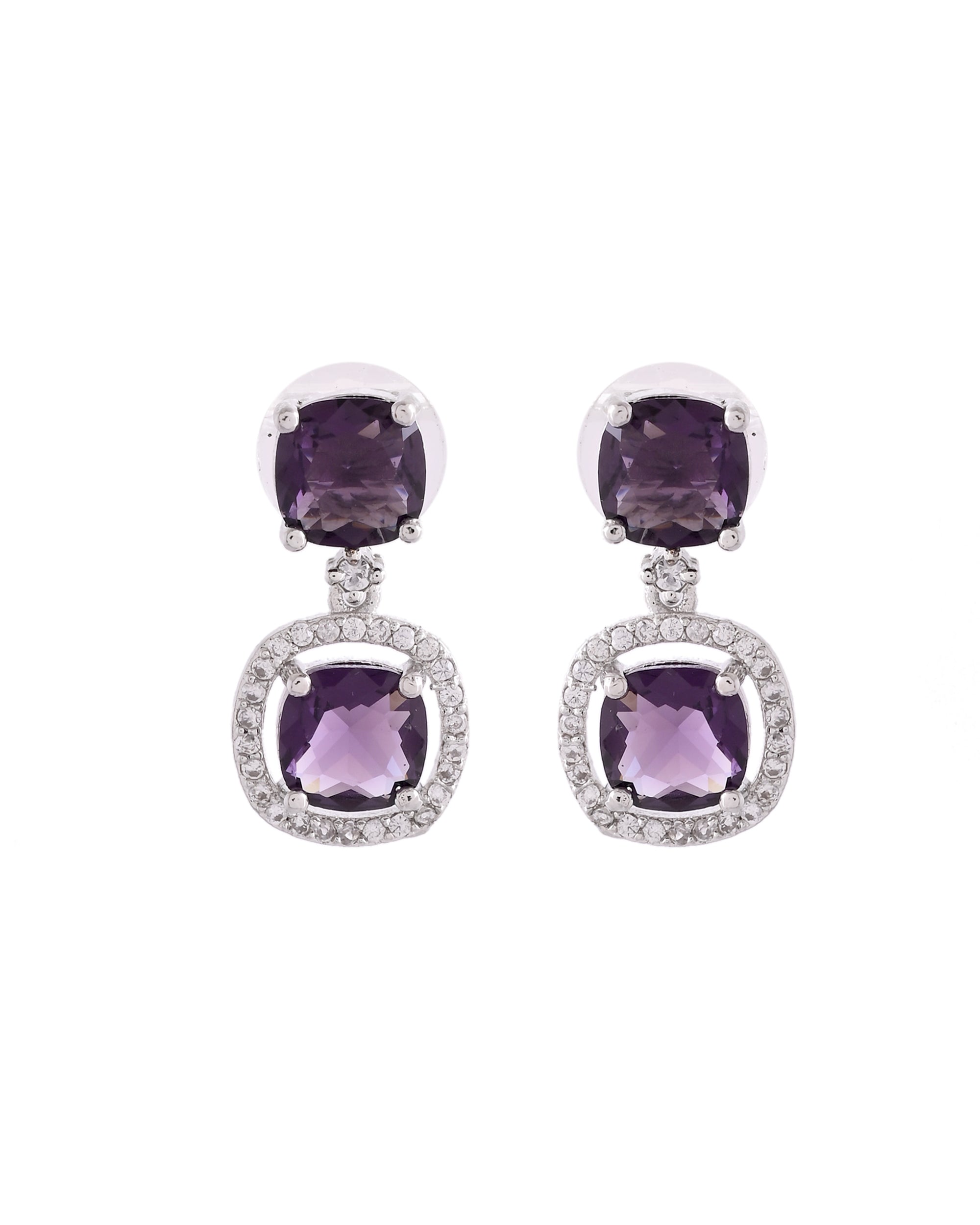 VOJ Silver Plated Purple Stone Geometrical Shaped Earrings - Distacart
