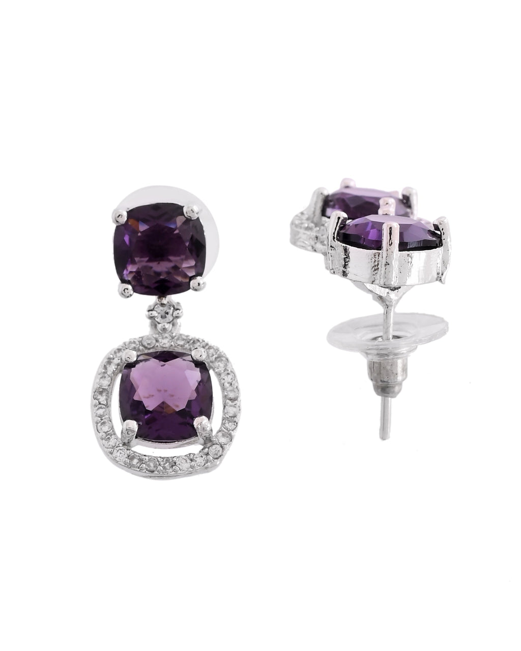 VOJ Silver Plated Purple Stone Geometrical Shaped Earrings - Distacart