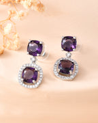 VOJ Silver Plated Purple Stone Geometrical Shaped Earrings - Distacart