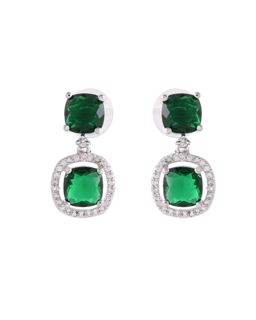 VOJ Silver Plated Green Stone Geometrical Shaped Earrings - Distacart