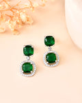 VOJ Silver Plated Green Stone Geometrical Shaped Earrings - Distacart