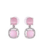 VOJ Silver Plated Baby Pink Stone Geometrical Shaped Earrings - Distacart