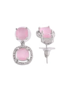 VOJ Silver Plated Baby Pink Stone Geometrical Shaped Earrings - Distacart
