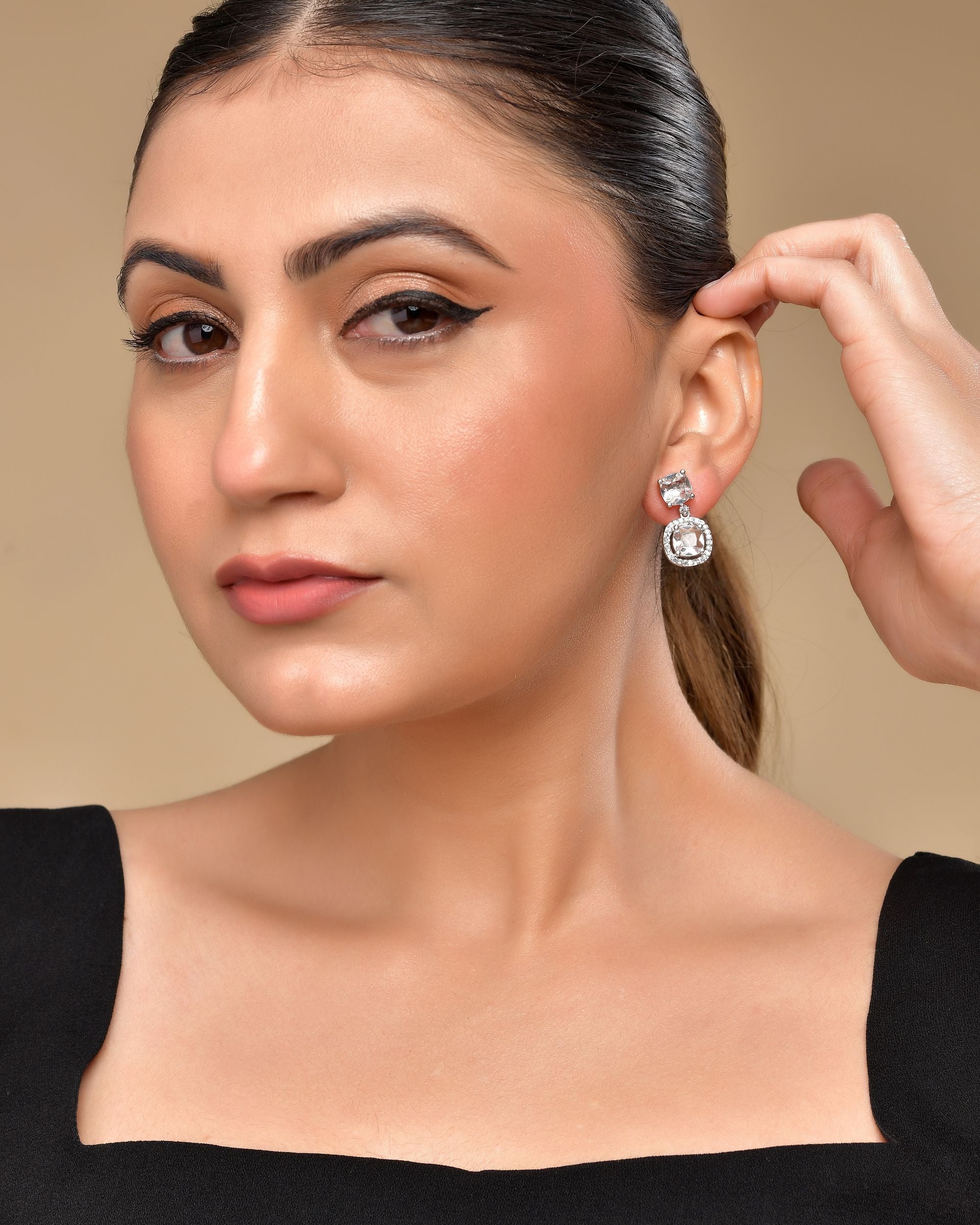 VOJ Silver Plated Stone Geometrical Shaped Earrings - Distacart