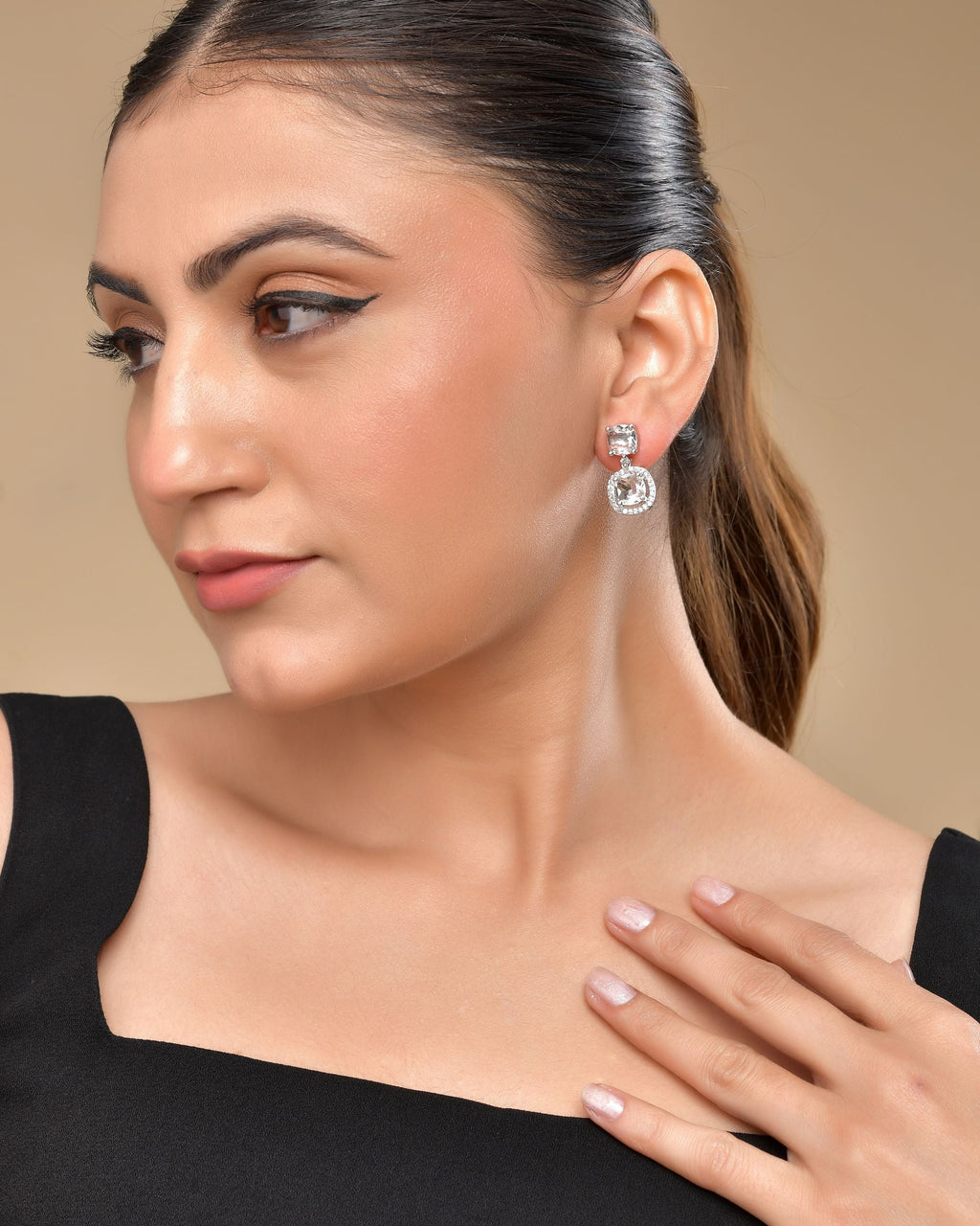 VOJ Silver Plated Stone Geometrical Shaped Earrings - Distacart