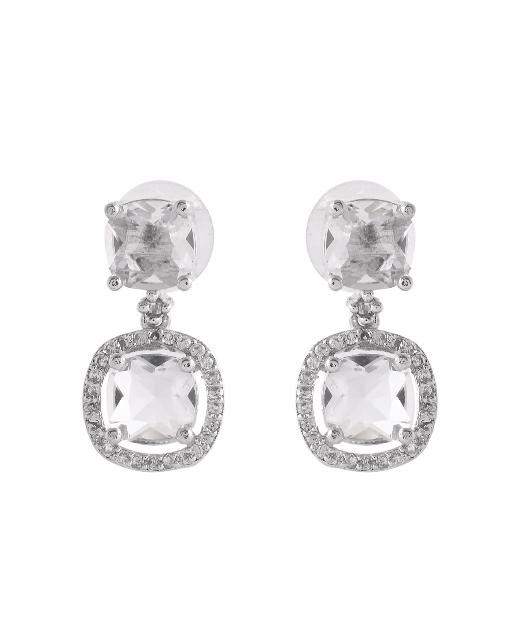 VOJ Silver Plated Stone Geometrical Shaped Earrings - Distacart