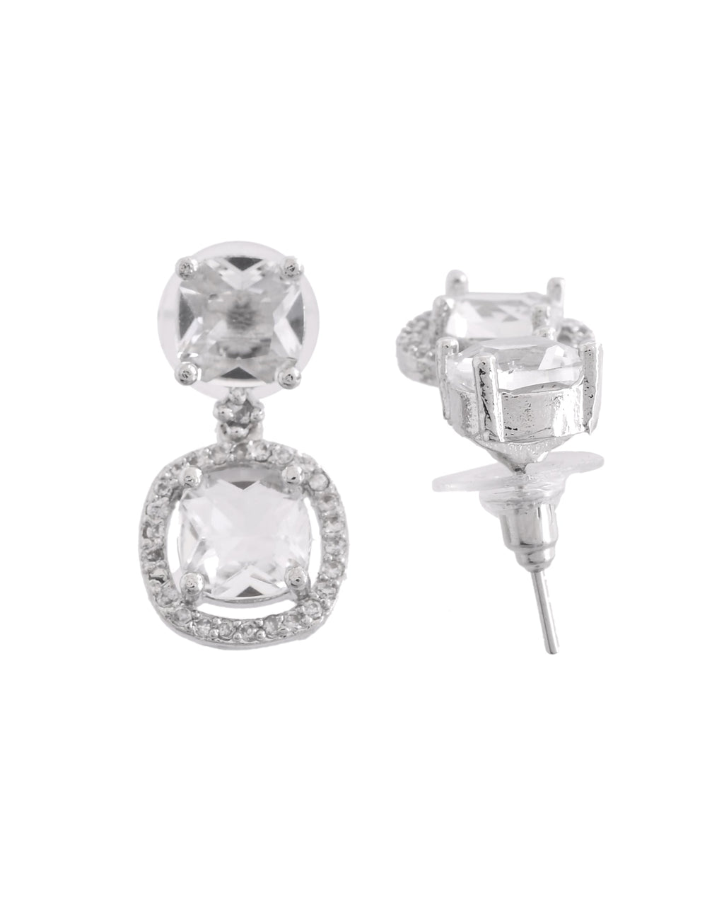 VOJ Silver Plated Stone Geometrical Shaped Earrings - Distacart