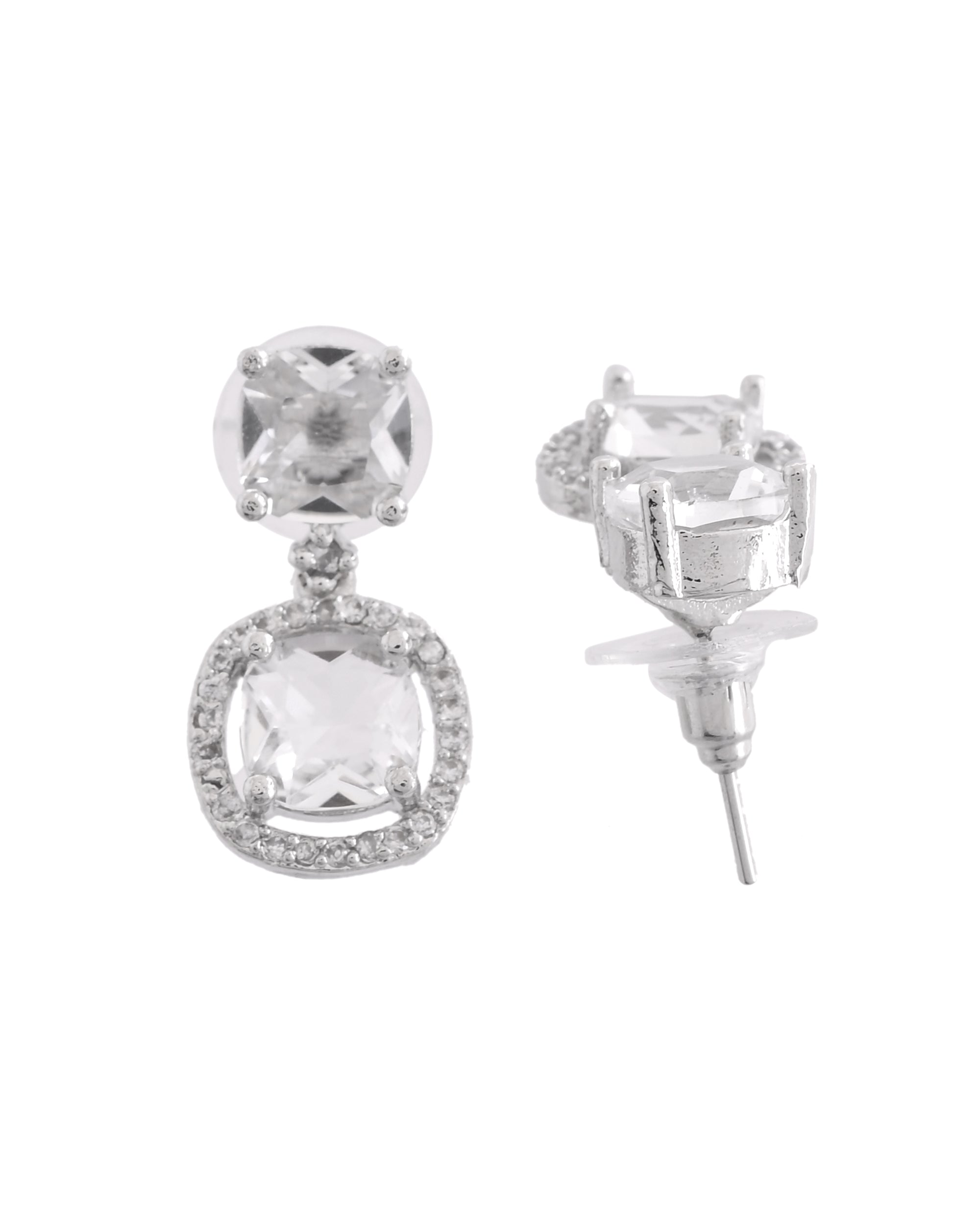 VOJ Silver Plated Stone Geometrical Shaped Earrings - Distacart