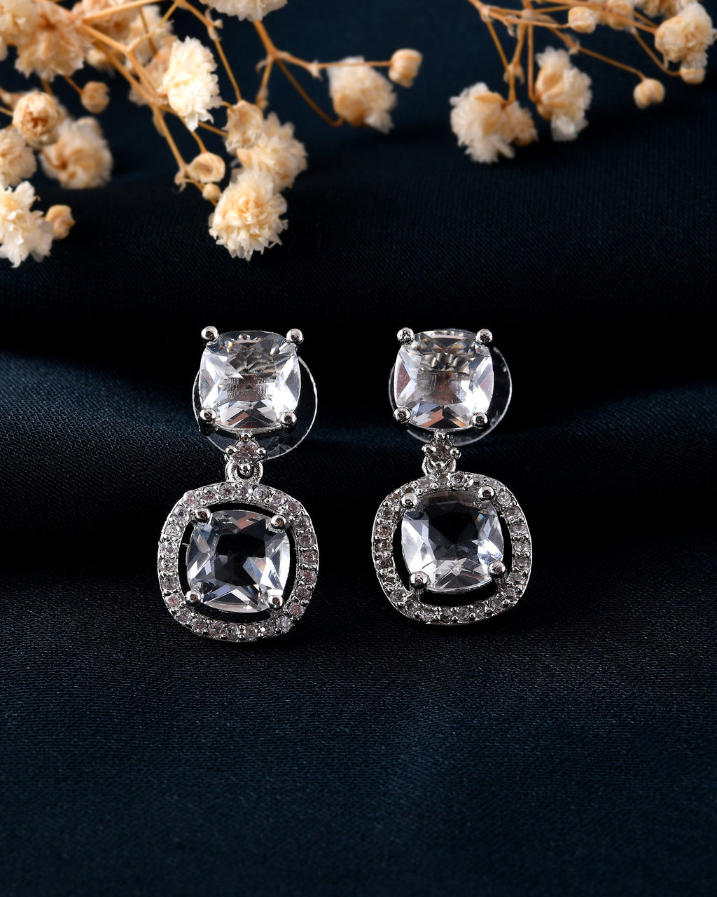 VOJ Silver Plated Stone Geometrical Shaped Earrings - Distacart