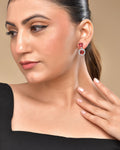 VOJ Silver Plated Red Stone Geometrical Shaped Earrings - Distacart