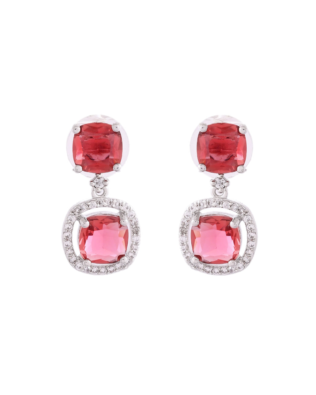 VOJ Silver Plated Red Stone Geometrical Shaped Earrings - Distacart