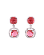 VOJ Silver Plated Red Stone Geometrical Shaped Earrings - Distacart