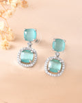 VOJ Silver Plated Sea Green Stone Geometrical Shaped Earrings - Distacart