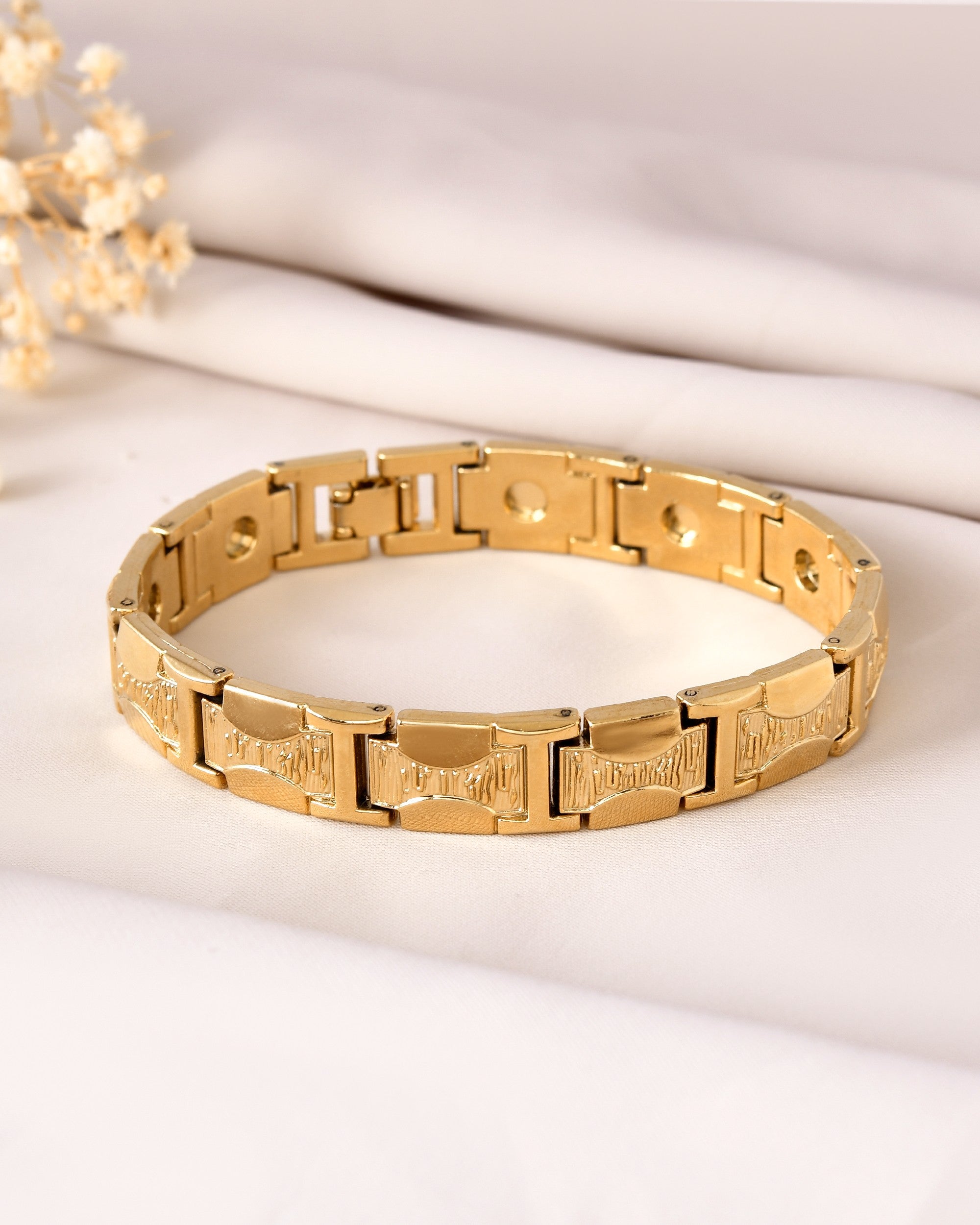 VOJ Men Gold Polished Designer Stainless Steel Bracelet - Distacart