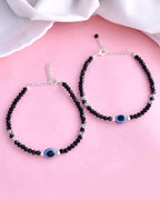 VOJ Set of 2 Silver Plated Beads Evil Eye Anklet - Distacart