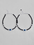 VOJ Set of 2 Silver Plated Beads Evil Eye Anklet - Distacart