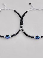 VOJ Set of 2 Silver Plated Beads Evil Eye Anklet - Distacart