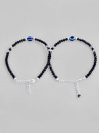 VOJ Set of 2 Silver Plated Beads Evil Eye Anklet - Distacart