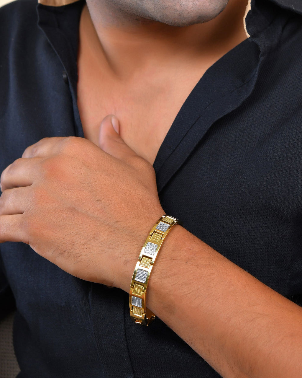 VOJ Men Dual Toned Stylish Stainless Steel Bracelet - Distacart