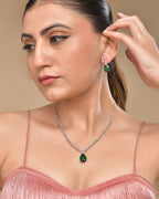VOJ Silver Plated Green Teardrop Stone Studded Simple Jewellery Set - Distacart
