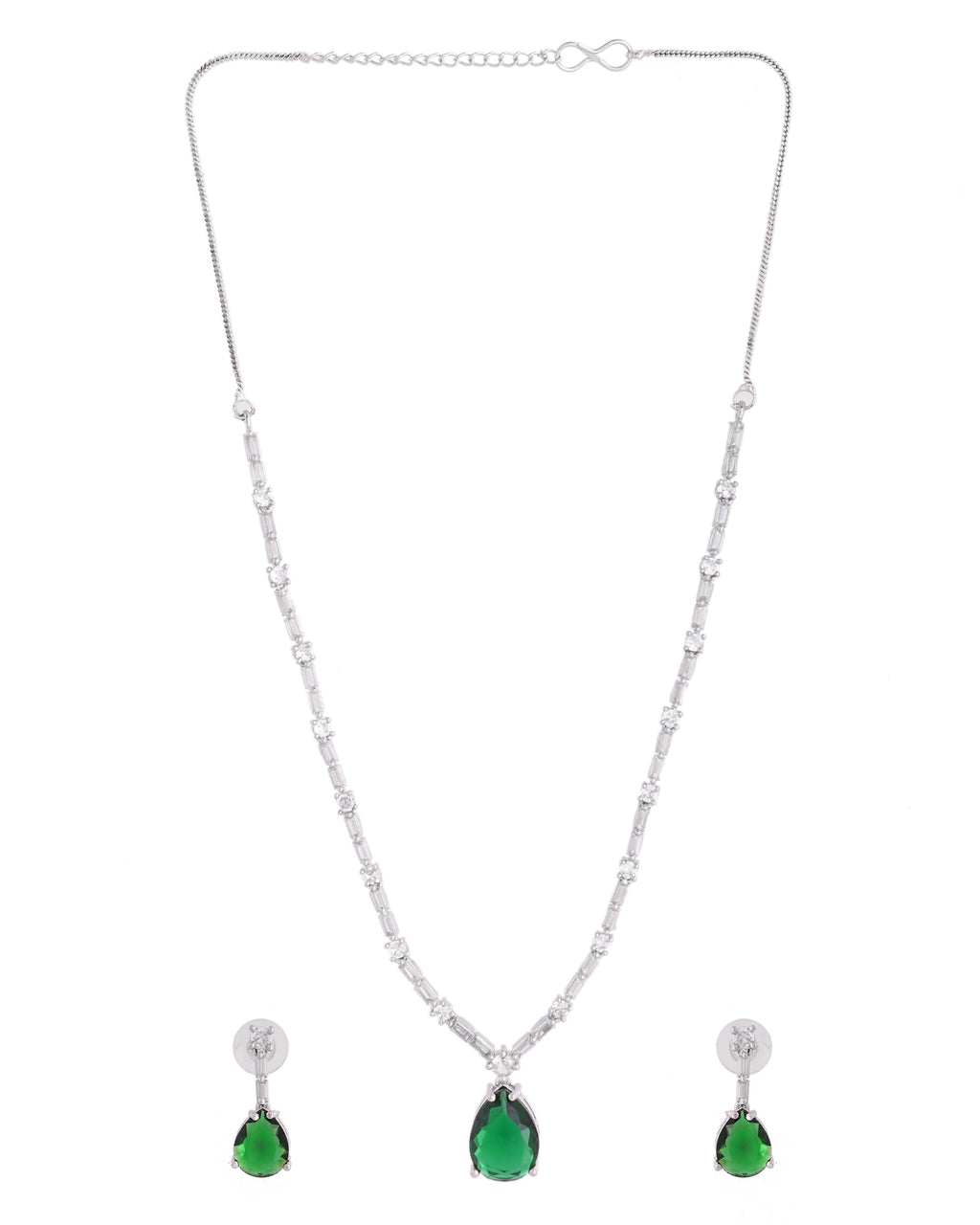 VOJ Silver Plated Green Teardrop Stone Studded Simple Jewellery Set - Distacart