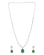 VOJ Silver Plated Green Teardrop Stone Studded Simple Jewellery Set - Distacart