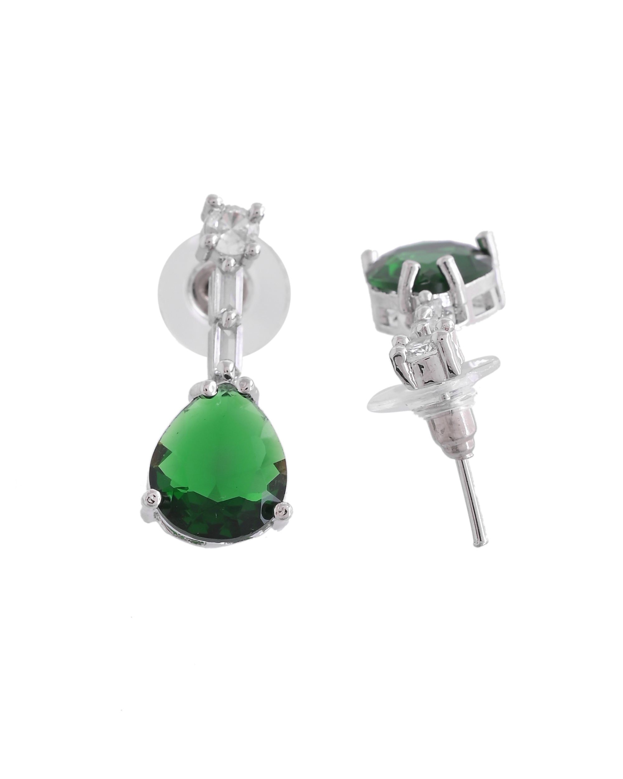 VOJ Silver Plated Green Teardrop Stone Studded Simple Jewellery Set - Distacart