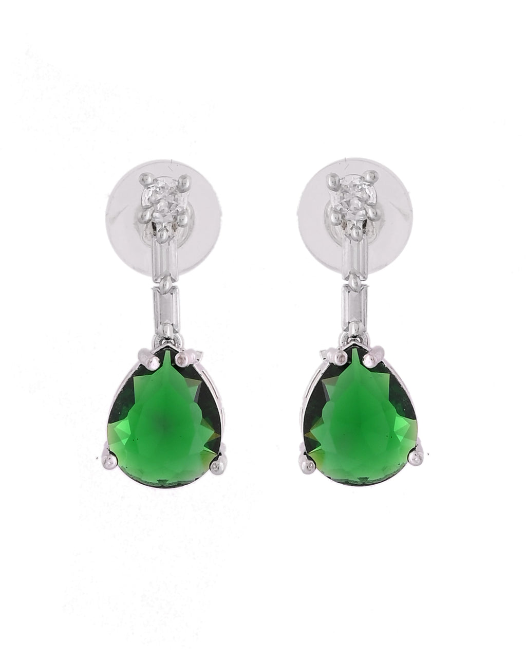 VOJ Silver Plated Green Teardrop Stone Studded Simple Jewellery Set - Distacart