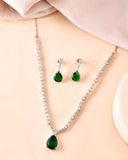VOJ Silver Plated Green Teardrop Stone Studded Simple Jewellery Set - Distacart