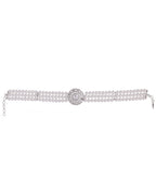 VOJ Silver Plated Pearl And Ad Stone Studded Choker Necklace With Earrings Set