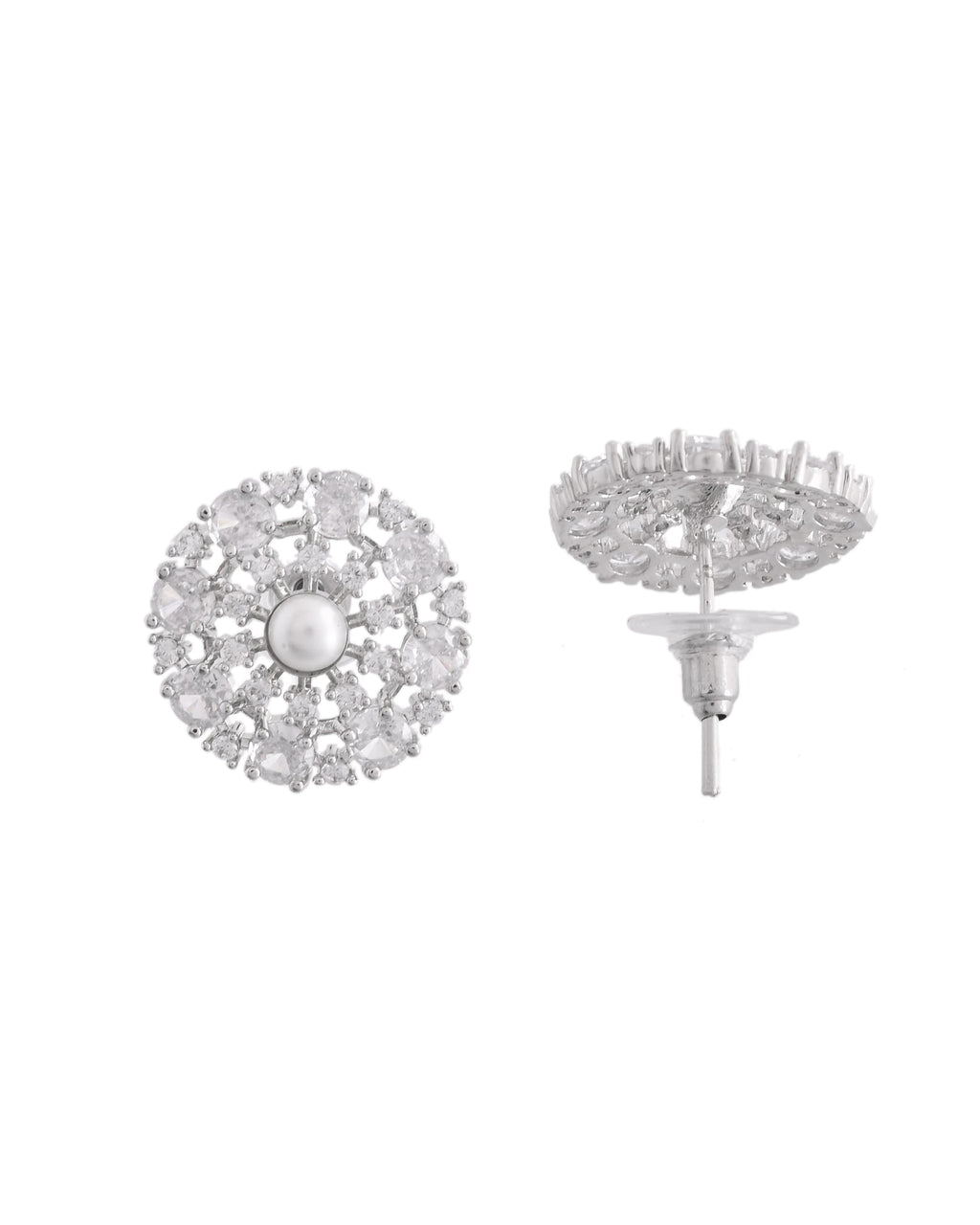 VOJ Silver Plated Pearl And Ad Stone Studded Choker Necklace With Earrings Set
