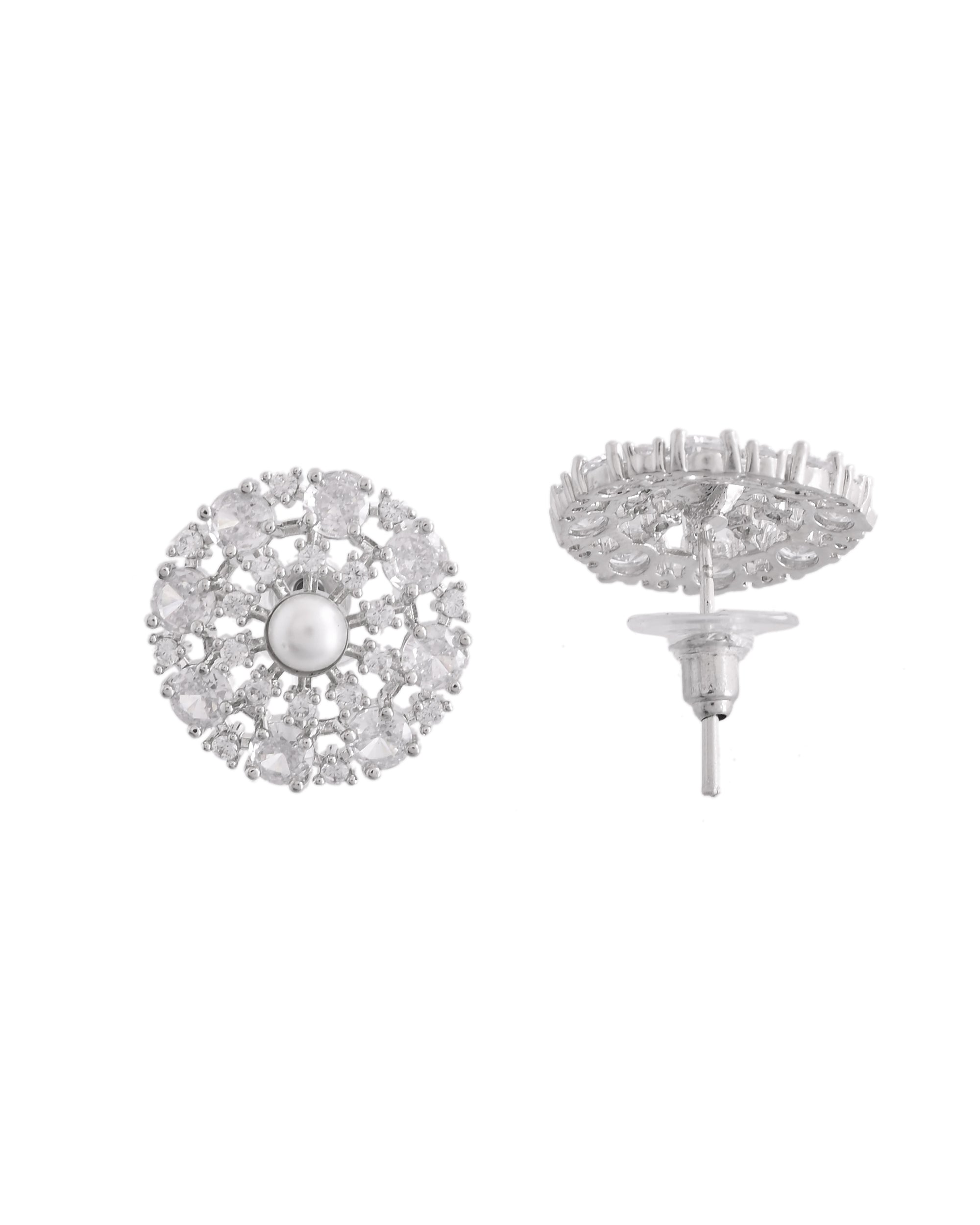 VOJ Silver Plated Pearl And Ad Stone Studded Choker Necklace With Earrings Set