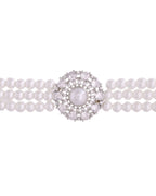 VOJ Silver Plated Pearl And Ad Stone Studded Choker Necklace With Earrings Set