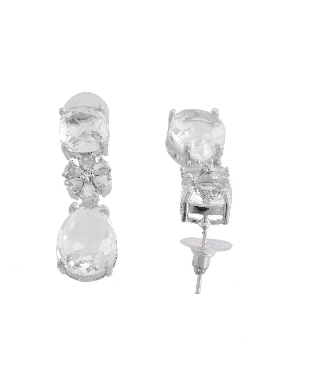 VOJ Silver Plated Stone Studded Floral Shaped Studs Earrings - Distacart