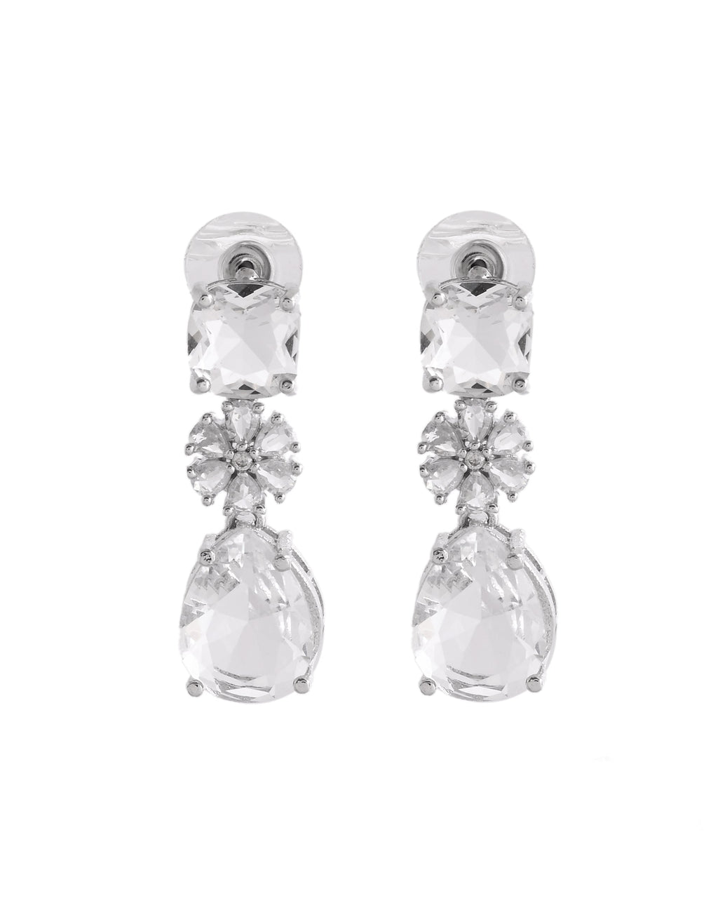 VOJ Silver Plated Stone Studded Floral Shaped Studs Earrings - Distacart
