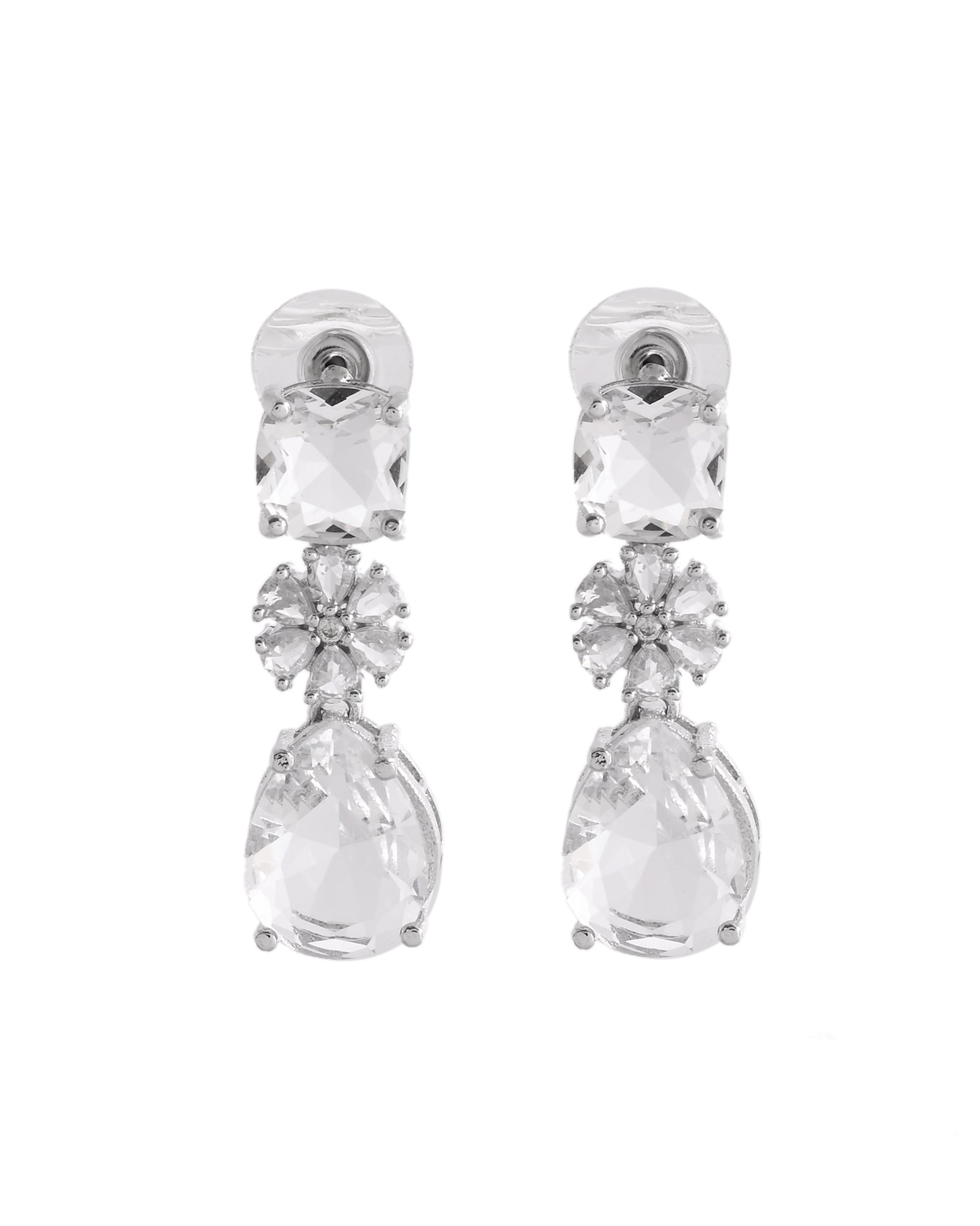 VOJ Silver Plated Stone Studded Floral Shaped Studs Earrings - Distacart