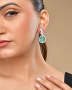 VOJ Silver Plated Teal And Pink Stone Studded Elegant Earrings - Distacart