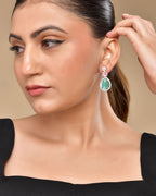 VOJ Silver Plated Teal And Pink Stone Studded Elegant Earrings - Distacart